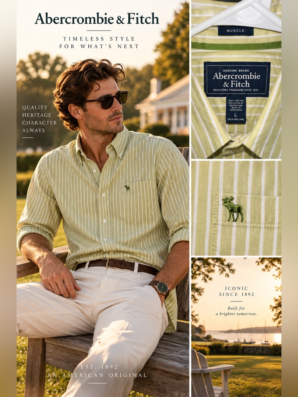 Abercrombie & Fitch Men's Green Stripe Button-Down Shirt size large